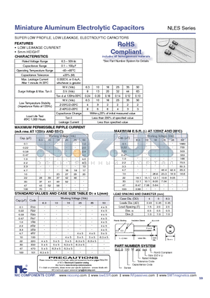 NLES datasheet - Miniature Aluminum Electrolytic Capacitors
