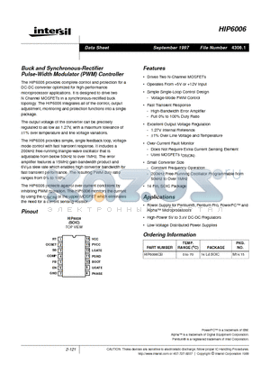 HIP6006CB datasheet - Buck and Synchronous-Rectifier Pulse-Width Modulator (PWM) Controller