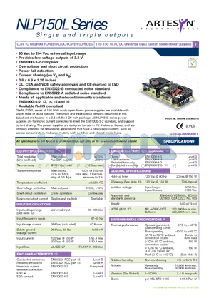 NLP150L-96S5J datasheet - 110-150 W AC/DC Universal Input Switch Mode Power Supplies