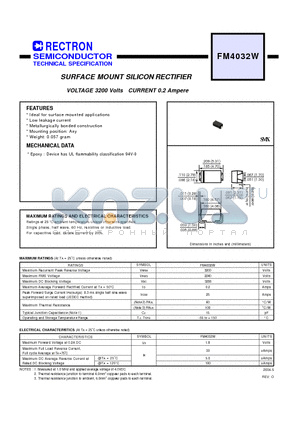 FM4032W datasheet - SURFACE MOUNT SILICON RECTIFIER VOLTAGE 3200 Volts CURRENT 0.2 Ampere