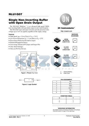 NLU1G07 datasheet - Single Non-Inverting Buffer with Open Drain Output