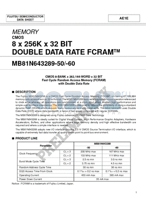 MB81N643289 datasheet - 8 x 256K x 32 BIT DOUBLE DATA RATE FCRAMTM