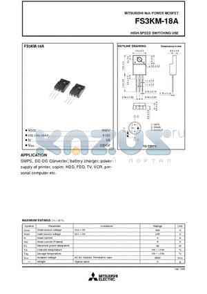 FS3KM-18A datasheet - Nch POWER MOSFET HIGH-SPEED SWITCHING USE