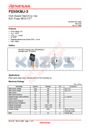 FS50KMJ-3 datasheet - High-Speed Switching Use Nch Power MOS FET