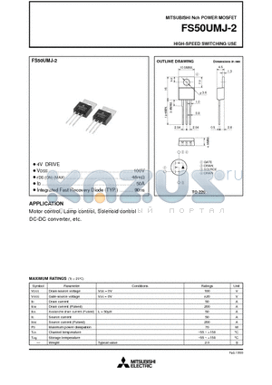 FS50UMJ-2 datasheet - Nch POWER MOSFET HIGH-SPEED SWITCHING USE