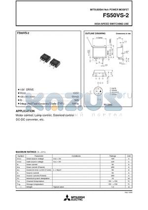 FS50VS-2 datasheet - Nch POWER MOSFET HIGH-SPEED SWITCHING USE