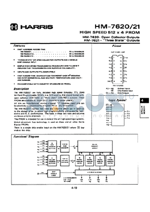 HM1-7620 datasheet - HIGH SPEED 512 X 4 PROM