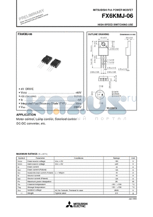 FX6KMJ-06 datasheet - Pch POWER MOSFET HIGH-SPEED SWITCHING USE