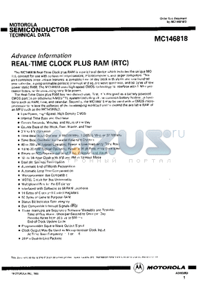 MC146818 datasheet - REAL-TIME CLOCK PLUS RAM (RTC)