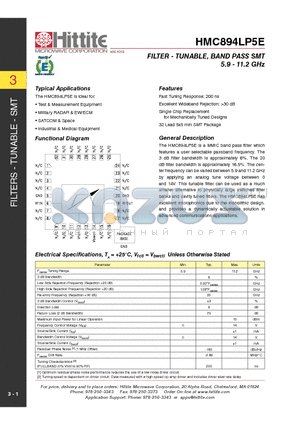 HMC894LP5E datasheet - FILTER - TUNABLE, BAND PASS SMT 5.9 - 11.2 GHz
