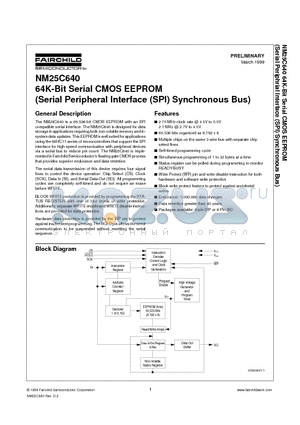 NM25C640 datasheet - 64K-Bit Serial CMOS EEPROM (Serial Peripheral Interface (SPI) Synchronous Bus)