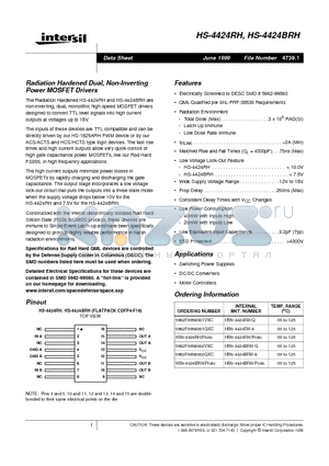 HS-4424RH datasheet - Radiation Hardened Dual, Non-Inverting Power MOSFET Drivers