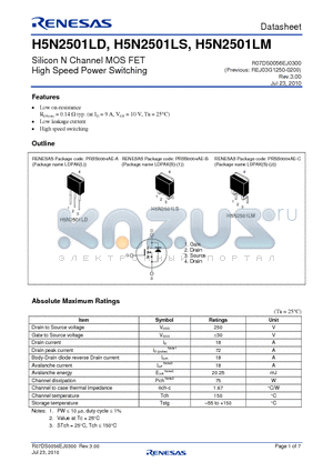 H5N2501LSTL-E datasheet - Silicon N Channel MOS FET High Speed Power Switching