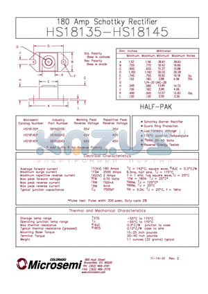 HS18135 datasheet - 180 Amp Schottky OR,ing Rectifier