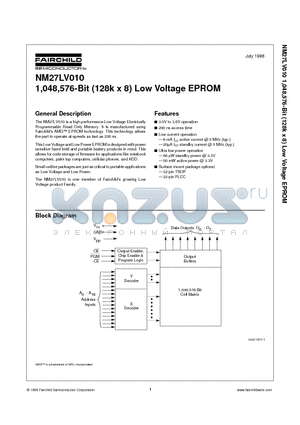 NM27LV010 datasheet - 1,048,576-Bit (128k x 8) Low Voltage EPROM