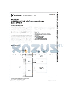 NM27P040Q170 datasheet - 4,194,304-Bit (512K x 8) Processor Oriented CMOS EPROM