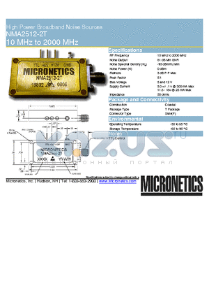 NMA2512-2T datasheet - High Power Broadband Noise Sources 10 MHz to 2000 MHz