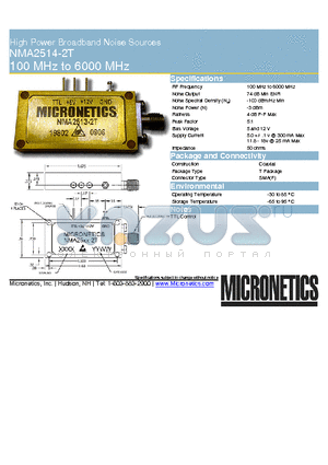 NMA2514-2T datasheet - High Power Broadband Noise Sources 100 MHz to 6000 MHz