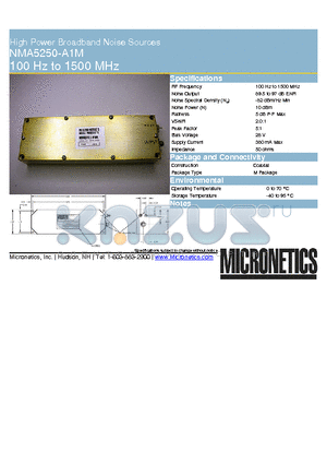 NMA5250-A1M datasheet - High Power Broadband Noise Sources 100 Hz to 1500 MHz