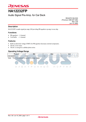 HA12232FP datasheet - Audio Signal Pre-Amp. for Car Deck