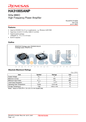 HA31005ANP datasheet - SiGe MMIC High Frequency Power Amplifier