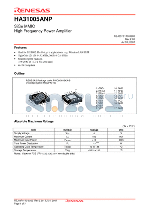 HA31005ANPTL-E datasheet - SiGe MMIC High Frequency Power Amplifier