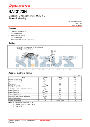 HAT2173N datasheet - Silicon N Channel Power MOS FET Power Switching