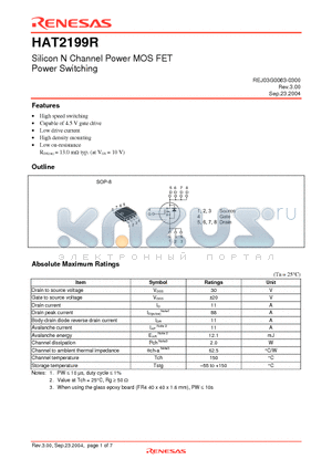 HAT2199R datasheet - Silicon N Channel Power MOS FET Power Switching