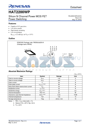 HAT2200WP_10 datasheet - Silicon N Channel Power MOS FET Power Switching