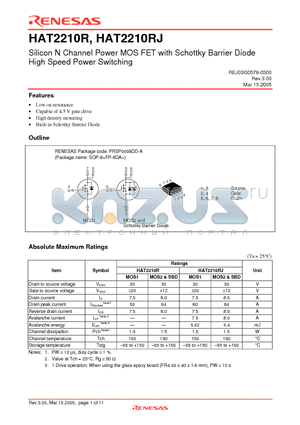 HAT2210R datasheet - Silicon N Channel Power MOS FET with Schottky Barrier Diode High Speed Power Switching