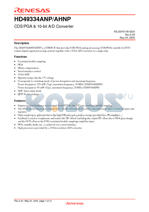 HD49334ANP datasheet - CDS/PGA & 10-bit A/D Converter