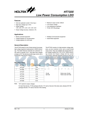 HT7330 datasheet - Low Power Consumption LDO