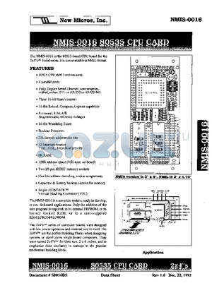 NMIS-0016 datasheet - 80535 CPU CARD