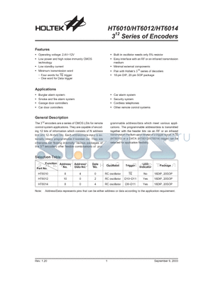 HT6014 datasheet - 312 Series of Encoders