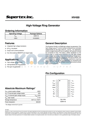 HV450 datasheet - High-Voltage Ring Generator