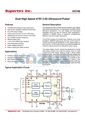 HV746 datasheet - Dual High Speed a75V 2.5A Ultrasound Pulser