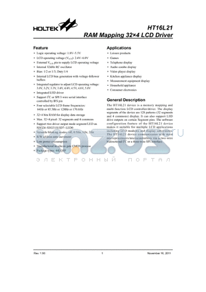 HT16L21 datasheet - RAM Mapping 32x4 LCD Driver