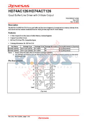 HD74AC126 datasheet - Quad Buffer/Line Driver with 3-State Output