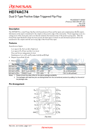 HD74AC74FPEL datasheet - Dual D-Type Positive Edge-Triggered Flip-Flop