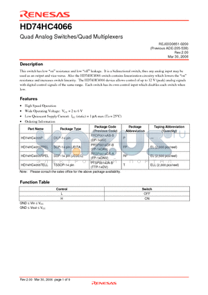 HD74HC4066TELL datasheet - Quad Analog Switches/Quad Multiplexers