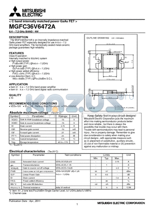 MGFC36V6472A_11 datasheet - C band internally matched power GaAs FET