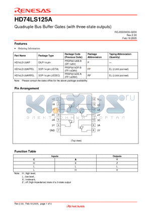 HD74LS125A datasheet - Quadruple Bus Buffer Gates (with three-state outputs)