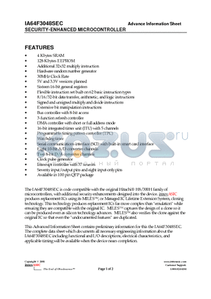 IA64F3048SEC datasheet - SECURITY-ENHANCED MICROCONTROLLER