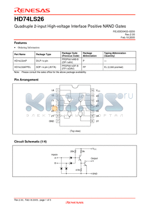 HD74LS26P datasheet - Quadruple 2-input High-voltage Interface Positive NAND Gates