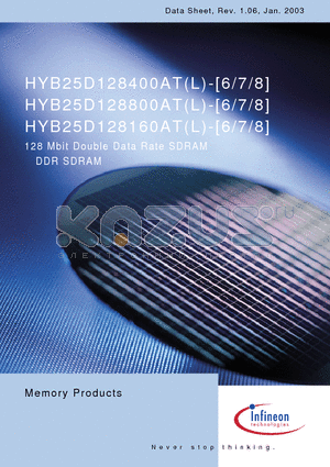 HYB25D128160ATL-7 datasheet - 128 Mbit Double Data Rate SDRAM
