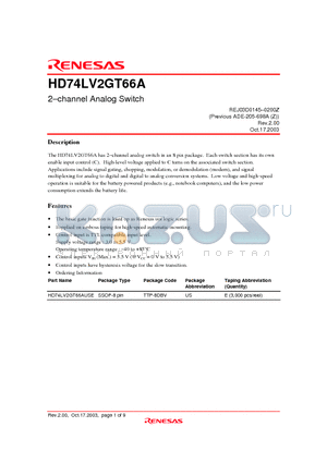 HD74LV2GT66A datasheet - 2-channel Analog Switch