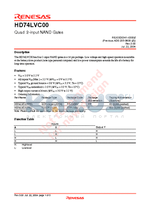 HD74LVC00FPEL datasheet - Quad. 2-input NAND Gates