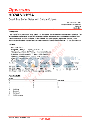 HD74LVC125AFPEL datasheet - Quad. Bus Buffer Gates with 3-state Outputs