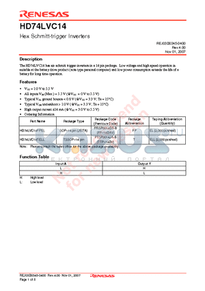 HD74LVC14FPEL datasheet - Hex Schmitt-trigger Inverters