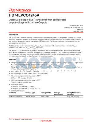 HD74LVCC4245ATEL datasheet - Octal Dual-supply Bus Transceiver with configurable output voltage with 3-state Outputs